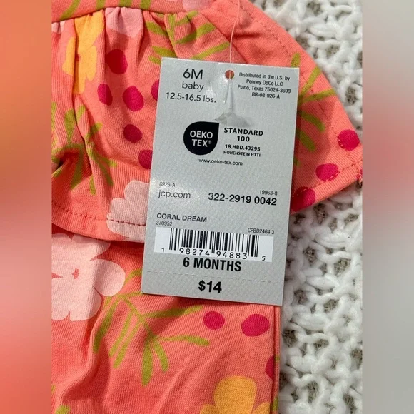 Okie Dokie Baby Girls Sleeveless Gingham Romper in coral dream size 6M. - Picture 3 of 6